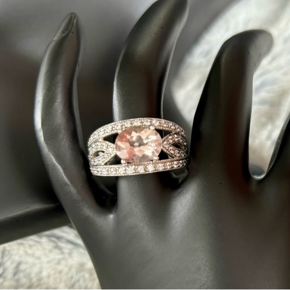 Holiday Sale! Vintage Morganite Sterling Silver Ring size 8